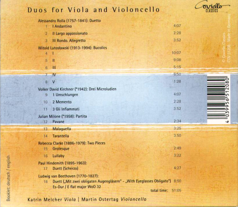 Duos for Viola and Cello - Back Cover