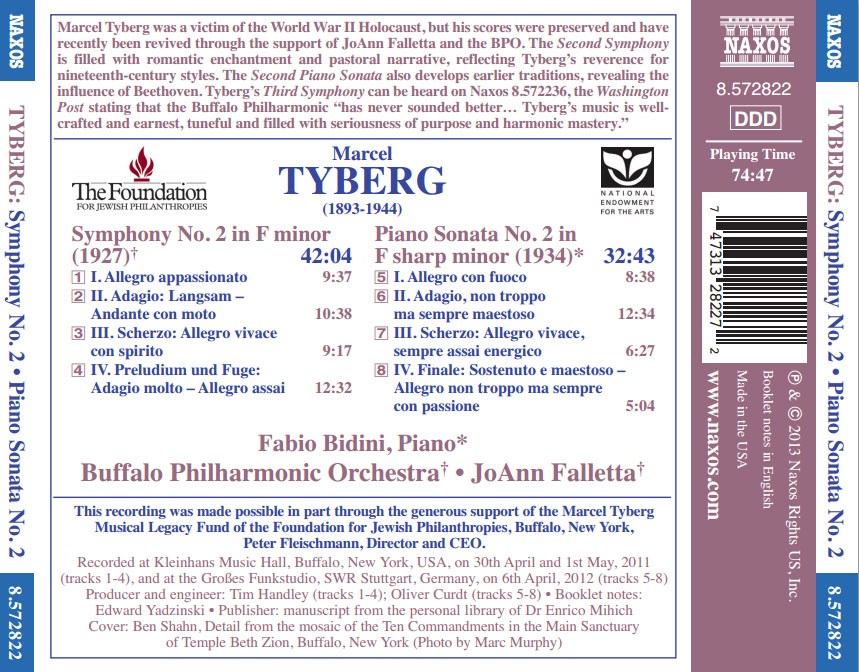 Marcel Tyberg (1893-1944): Symphony No. 2; Piano Sonata No. 2 / Fabio Bidini, piano; JoAnn Falletta - Back Cover