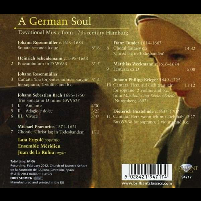 A German Soul: Devotional Music from 17th-century Hamburg by Rosenvuller, Scheidemann, Bach, Praetorius, Tunder, Meckmann et al. / Ensemble Meridien, Back cover