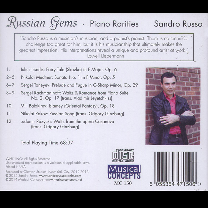 Russian Gems: Piano Rarities / Sandro Russo, piano - back cover