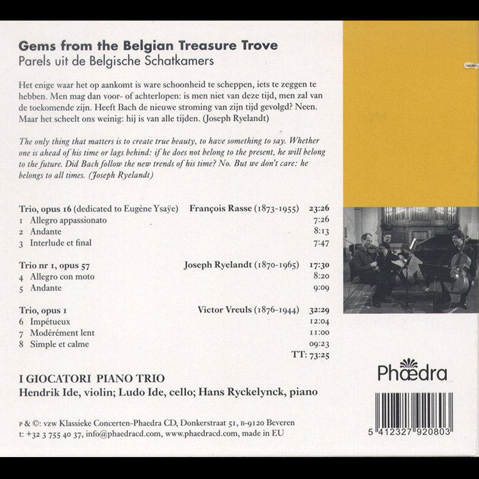 In Flander's Fields, Vol. 80 'Gems from the Belgian Treasure Trove' - works by Rasse, Ryelandt, Vreuls / I Giocatori Piano Trio