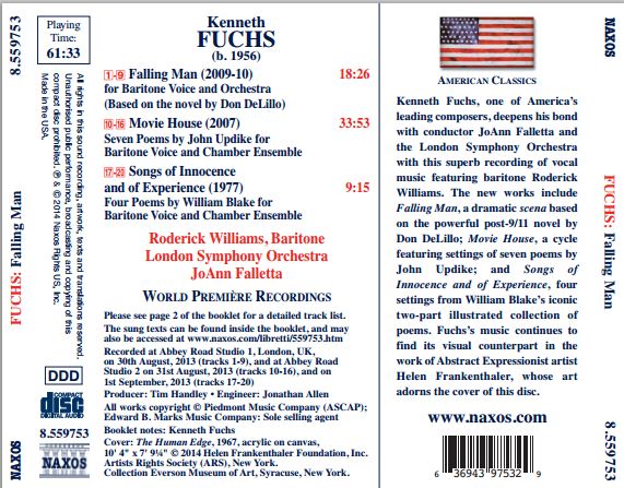 Kenneth Fuchs (b.1956): Falling Man; Movie House; Songs of Innocence and of Experience / Roderick Williams, baritone / back cover