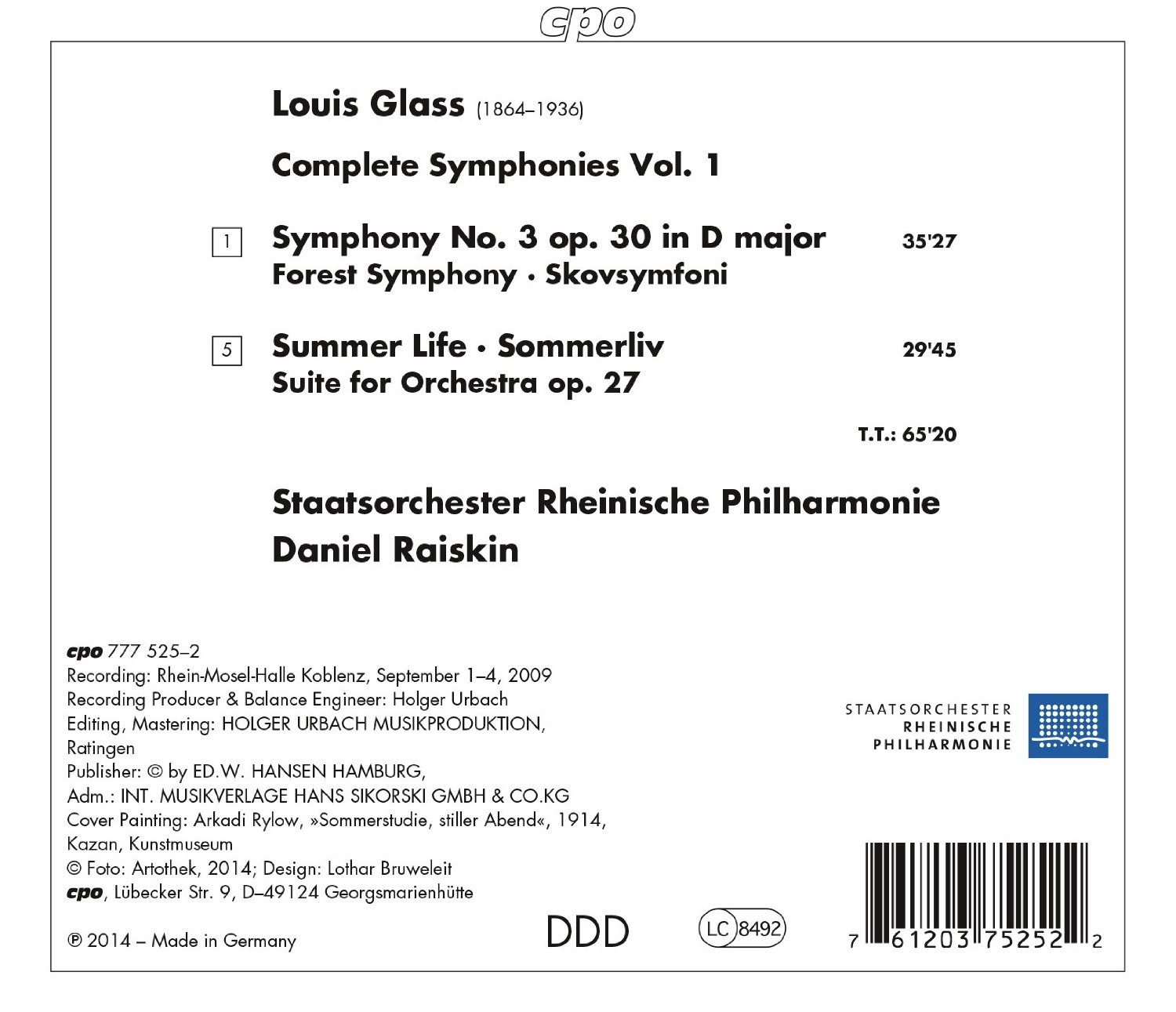 Louis Glass: Complete Symphonies, Vol. 1
