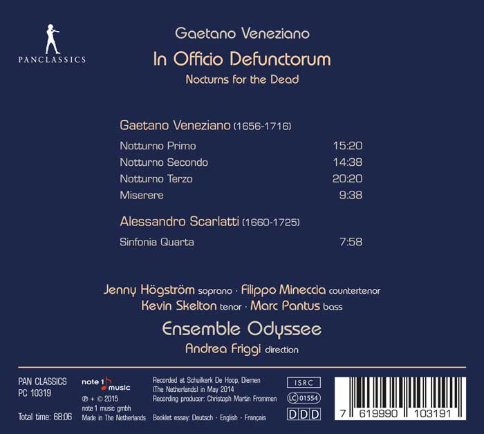 Gaetano Veneziano (1665-1716): In Officio Defunctorum – Nocturns for the Dead / Ensemble Odyssee back cover